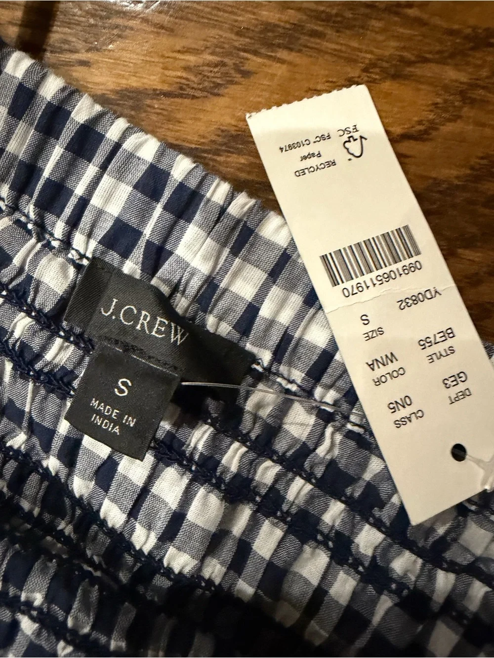 NWT 🆕 J.Crew Navy-and-White Gingham Maxi Skirt with Smocked Waist - Picture 3 of 6